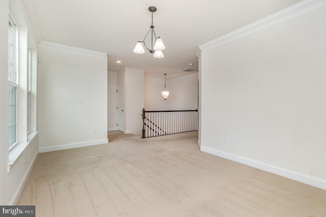 1427 Chanery Ct, Odenton, MD 21113 - carpeted empty room featuring a chandelier, baseboards, crown molding, and recessed lighting