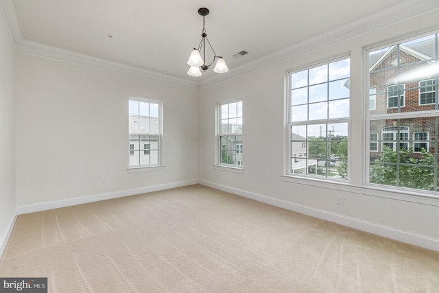1427 Chanery Ct, Odenton, MD 21113 - unfurnished room featuring ornamental molding, baseboards, a chandelier, and light carpet