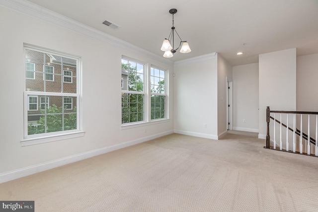 1427 Chanery Ct, Odenton, MD 21113 - carpeted empty room featuring ornamental molding, baseboards, a chandelier, and recessed lighting