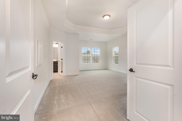 1427 Chanery Ct, Odenton, MD 21113 - corridor with light colored carpet, baseboards, and ornamental molding