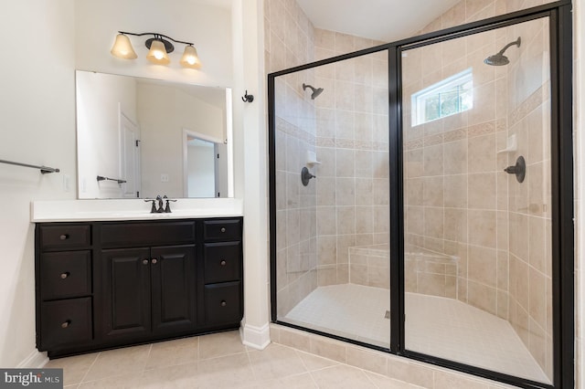 1427 Chanery Ct, Odenton, MD 21113 - bathroom with a stall shower, vanity, tile patterned floors, and baseboards
