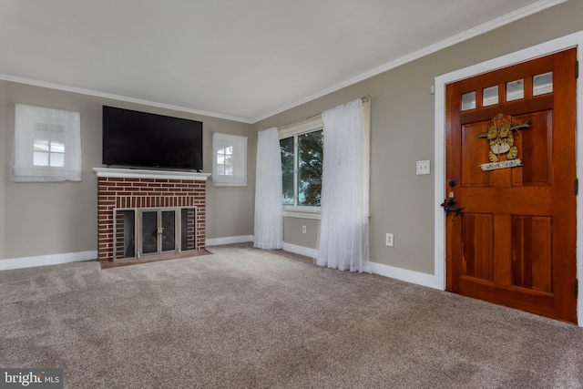 527 Eshelman St, Highspire, PA 17034 - unfurnished living room with crown molding, carpet, baseboards, and a fireplace
