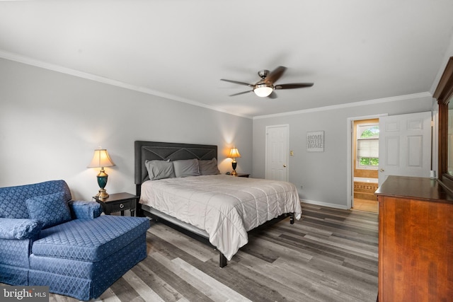 11680 Pellow Circle Ct, Herndon, VA 20170 - bedroom with dark wood finished floors, ornamental molding, baseboards, and ceiling fan