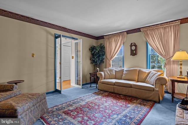 living room with carpet floors