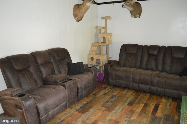 living room with wood-type flooring