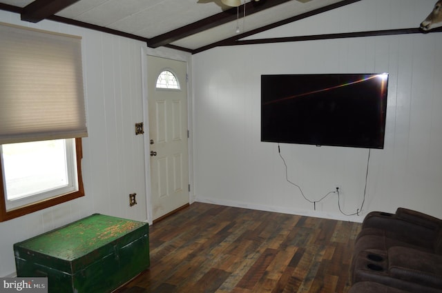 foyer featuring wood finished floors and a ceiling fan