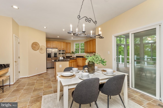2200 Exeter Ct, Fallston, MD 21047 - dining space featuring a chandelier, recessed lighting, and baseboards