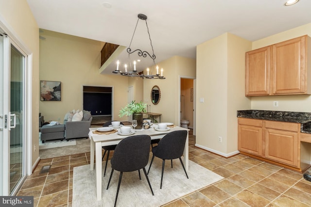 2200 Exeter Ct, Fallston, MD 21047 - dining room with a chandelier, recessed lighting, stone finish floors, and baseboards