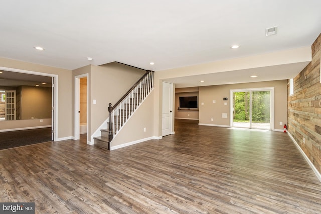 2200 Exeter Ct, Fallston, MD 21047 - unfurnished living room with stairs, wood finished floors, recessed lighting, and baseboards