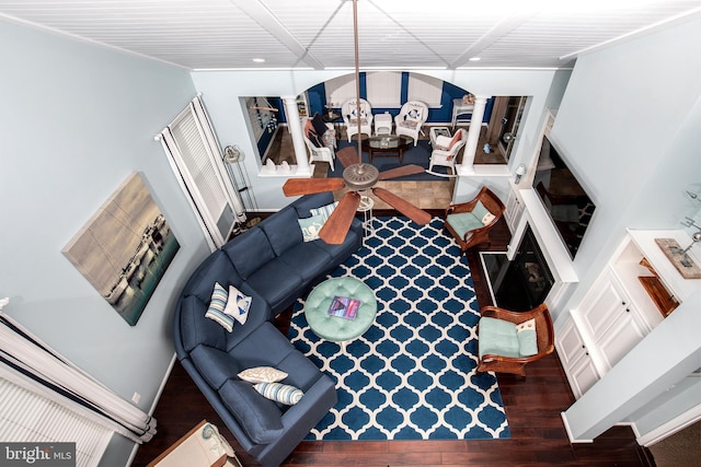 31766 Chablis Ln Unit 76, Lewes, DE 19958 - living area featuring ornate columns, wood finished floors, and arched walkways