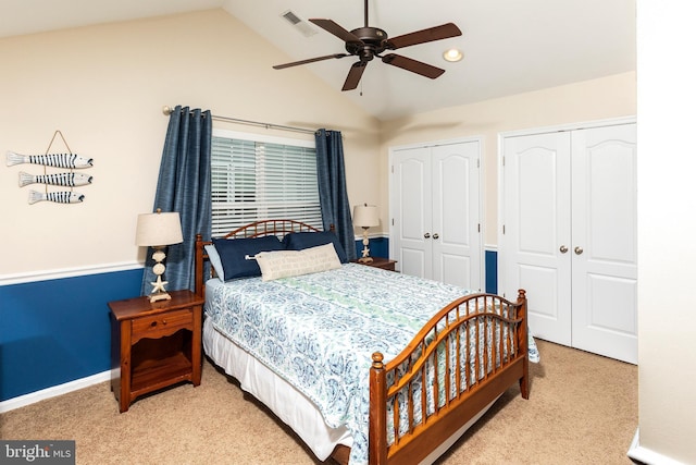 31766 Chablis Ln Unit 76, Lewes, DE 19958 - carpeted bedroom featuring vaulted ceiling, multiple closets, baseboards, ceiling fan, and recessed lighting