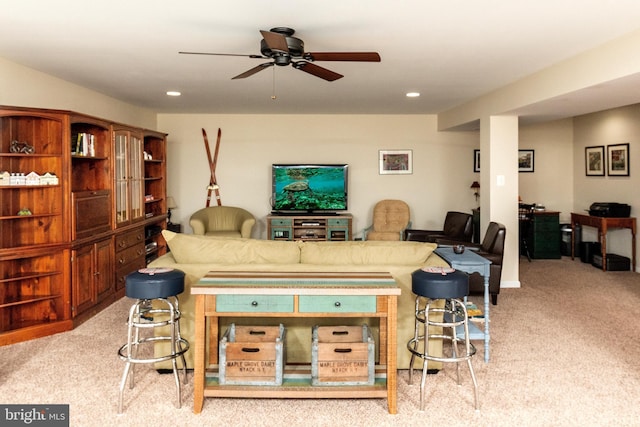 31766 Chablis Ln Unit 76, Lewes, DE 19958 - carpeted living area with ceiling fan and recessed lighting