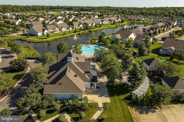 31766 Chablis Ln Unit 76, Lewes, DE 19958 - aerial perspective of suburban area featuring a nearby body of water and a pool area