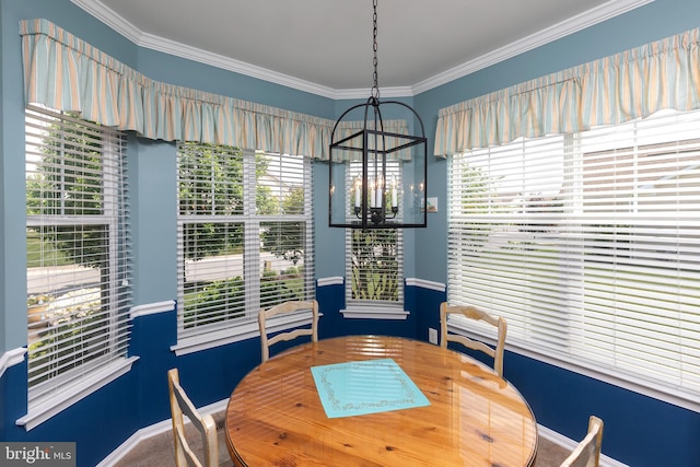 31766 Chablis Ln Unit 76, Lewes, DE 19958 - dining room featuring crown molding, plenty of natural light, a chandelier, and baseboards