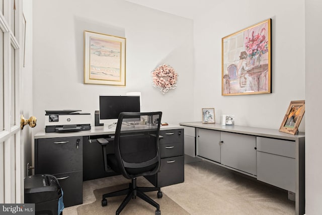 office space with light colored carpet