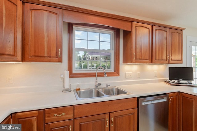 2799 Greenway Ct, Rockingham, VA 22802 - kitchen with dishwasher, a sink, plenty of natural light, and brown cabinetry