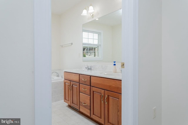 2799 Greenway Ct, Rockingham, VA 22802 - bathroom with double vanity, a garden tub, and tile patterned flooring