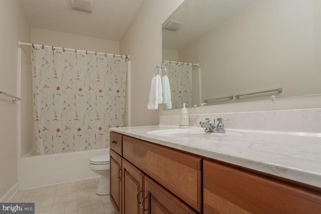 2799 Greenway Ct, Rockingham, VA 22802 - bathroom with toilet, vanity, shower / bath combo with shower curtain, and tile patterned floors