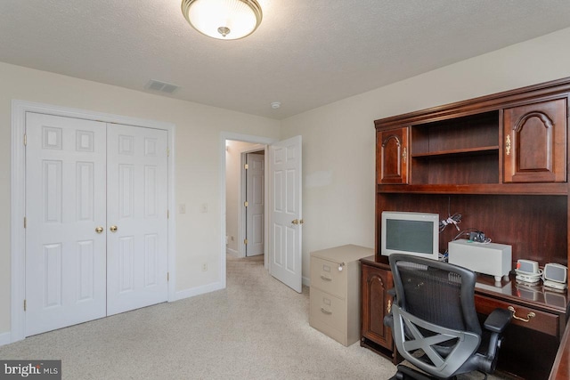 2799 Greenway Ct, Rockingham, VA 22802 - office area featuring light colored carpet, a textured ceiling, and baseboards
