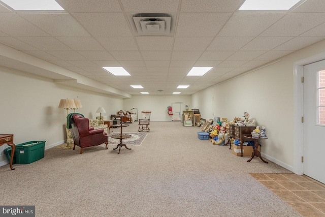 2799 Greenway Ct, Rockingham, VA 22802 - rec room featuring carpet floors, a paneled ceiling, and baseboards