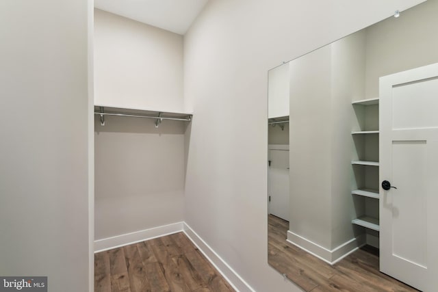 walk in closet with wood finished floors