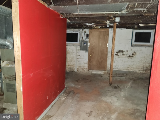 unfinished basement with electric panel