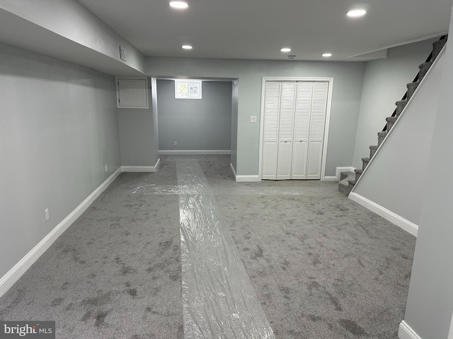 124 E Ruscomb St, Philadelphia, PA 19120 - basement featuring recessed lighting, carpet, stairway, and baseboards