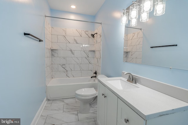 3211 Baker St, Baltimore, MD 21216 - bathroom with toilet, marble finish floors, vanity, shower / bathtub combination, and baseboards