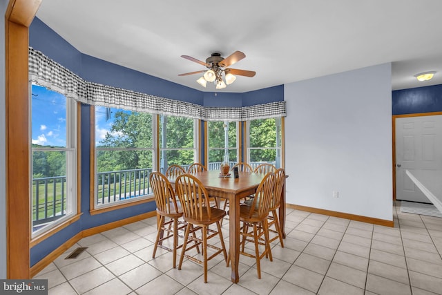 10150 Lapworth Pl, Charlotte Hall, MD 20622 - dining room with ceiling fan, baseboards, and light tile patterned floors