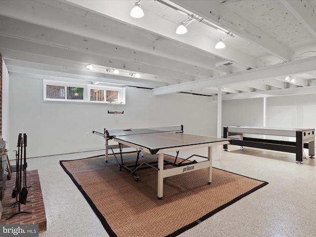 rec room with speckle patterned floor