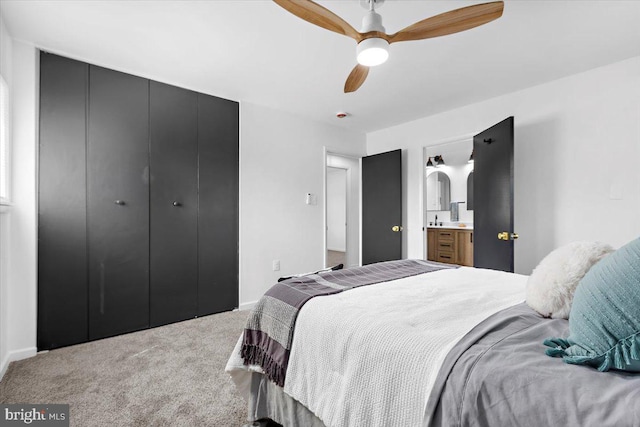 504 Kenora Dr, Millersville, MD 21108 - bedroom featuring light colored carpet, baseboards, a closet, and ceiling fan