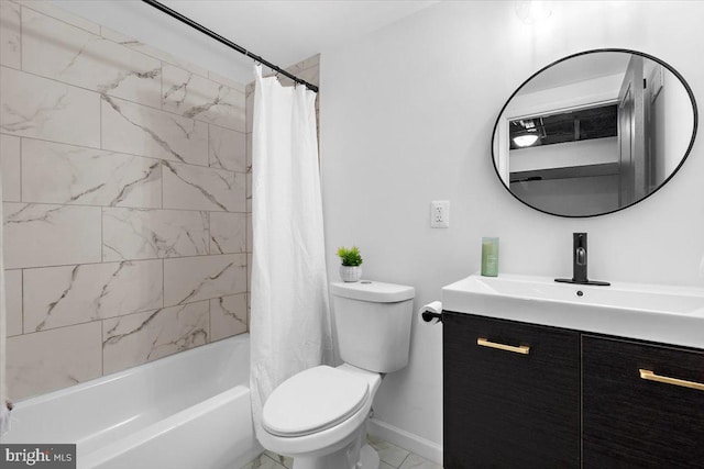504 Kenora Dr, Millersville, MD 21108 - full bathroom with vanity, toilet, shower / bath combo with shower curtain, and baseboards