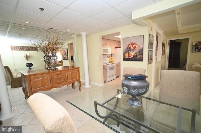 3201 Centennial Sta, Warminster, PA 18974 - bedroom with decorative columns, a paneled ceiling, light tile patterned flooring, and recessed lighting