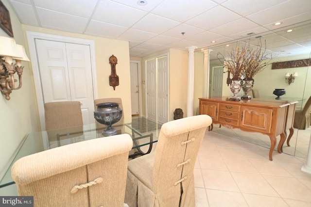 3201 Centennial Sta, Warminster, PA 18974 - dining area with tile patterned flooring, a drop ceiling, and ornate columns