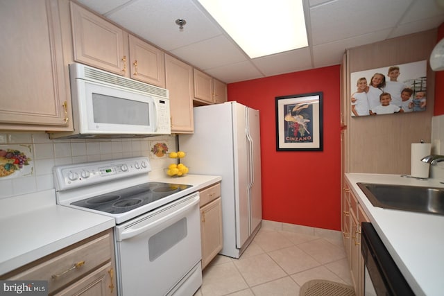 3201 Centennial Sta, Warminster, PA 18974 - kitchen featuring white appliances, light countertops, a drop ceiling, a sink, and decorative backsplash