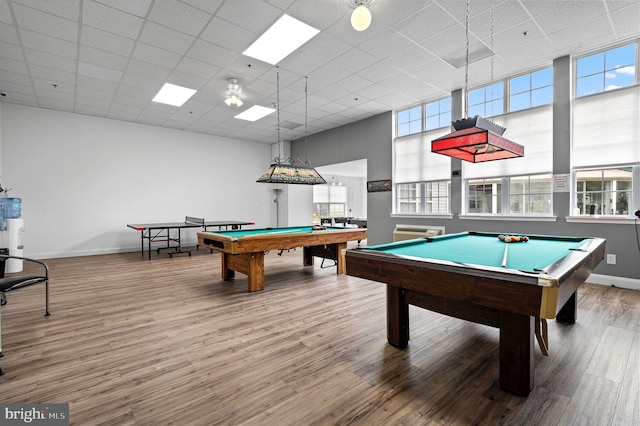 3201 Centennial Sta, Warminster, PA 18974 - game room featuring billiards, a paneled ceiling, wood finished floors, baseboards, and a ceiling fan