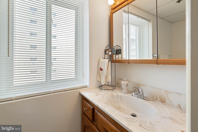 6109 Atlantic Ave Unit 201, Ocean City, MD 21842 - bathroom featuring a paneled ceiling, plenty of natural light, and vanity
