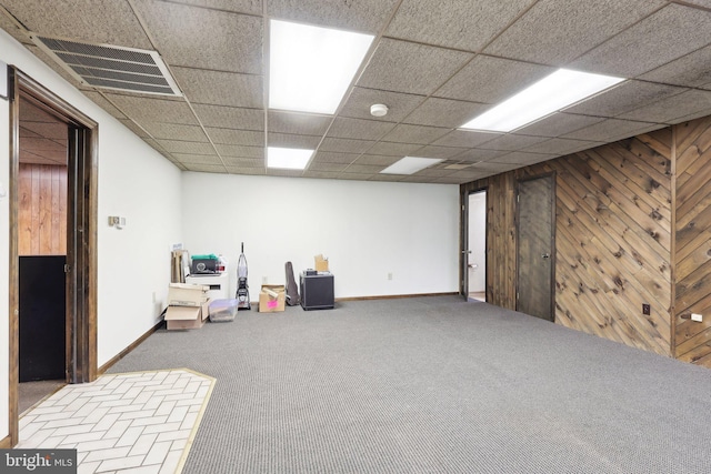2619 New Falls Rd, Levittown, PA 19056 - finished basement with carpet flooring, baseboards, and a paneled ceiling