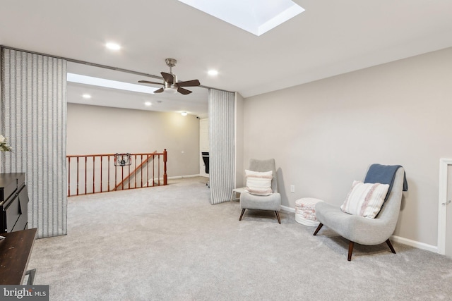 41 Fair Acres Ct, Princeton, NJ 08540 - living area featuring a skylight, an upstairs landing, carpet, recessed lighting, and baseboards
