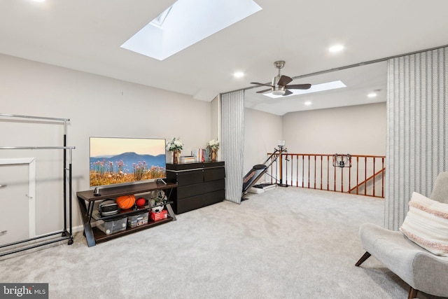 41 Fair Acres Ct, Princeton, NJ 08540 - sitting room with a skylight, carpet, an upstairs landing, recessed lighting, and a ceiling fan