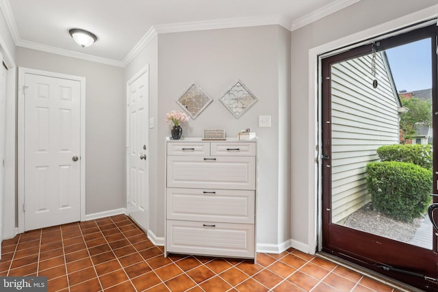 41 Fair Acres Ct, Princeton, NJ 08540 - entryway with ornamental molding, dark tile patterned flooring, and baseboards