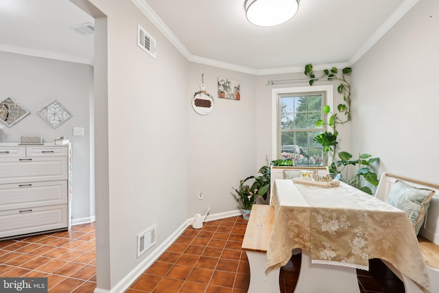 41 Fair Acres Ct, Princeton, NJ 08540 - dining area with ornamental molding, dark tile patterned flooring, and baseboards