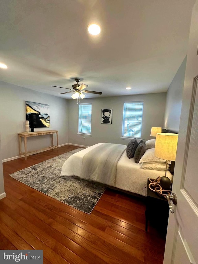 3133 Richmond St, Philadelphia, PA 19134 - bedroom featuring hardwood / wood-style flooring, baseboards, ceiling fan, and recessed lighting