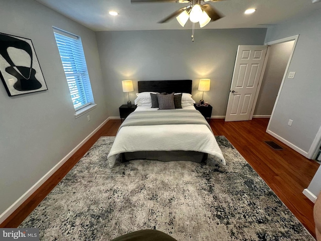 3133 Richmond St, Philadelphia, PA 19134 - bedroom featuring dark wood-type flooring, baseboards, ceiling fan, and recessed lighting