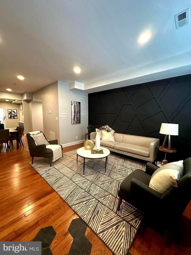 3133 Richmond St, Philadelphia, PA 19134 - living area featuring hardwood / wood-style flooring, baseboards, and recessed lighting