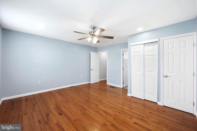 3133 Richmond St, Philadelphia, PA 19134 - unfurnished bedroom featuring baseboards, wood finished floors, a ceiling fan, and recessed lighting