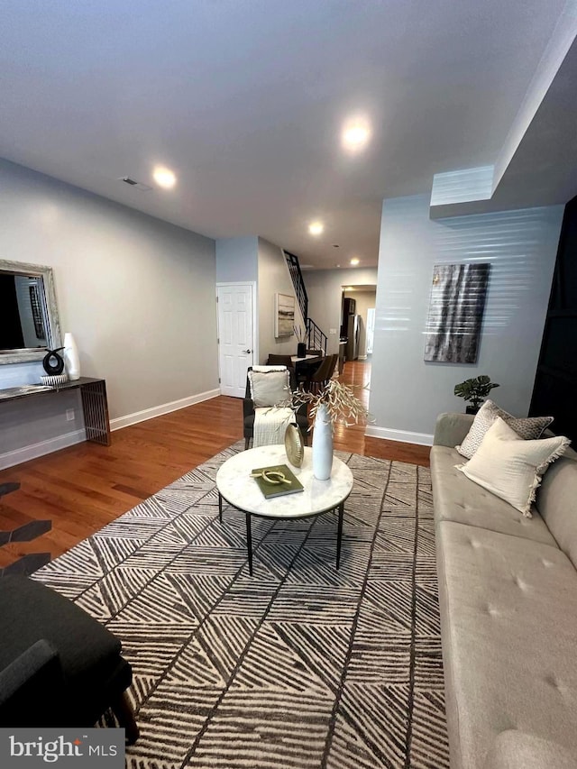 3133 Richmond St, Philadelphia, PA 19134 - living area with baseboards, wood finished floors, and recessed lighting