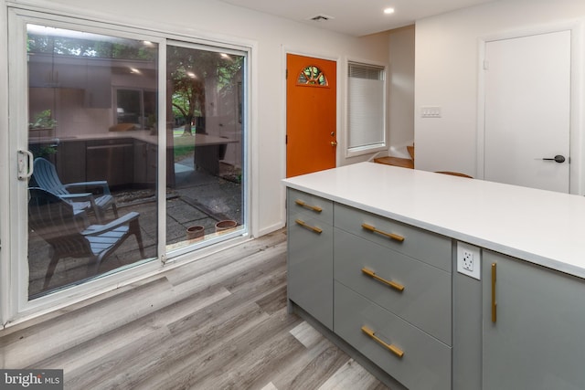 23 Eden Roc, New Hope, PA 18938 - kitchen featuring gray cabinetry, light wood-style flooring, light countertops, and recessed lighting