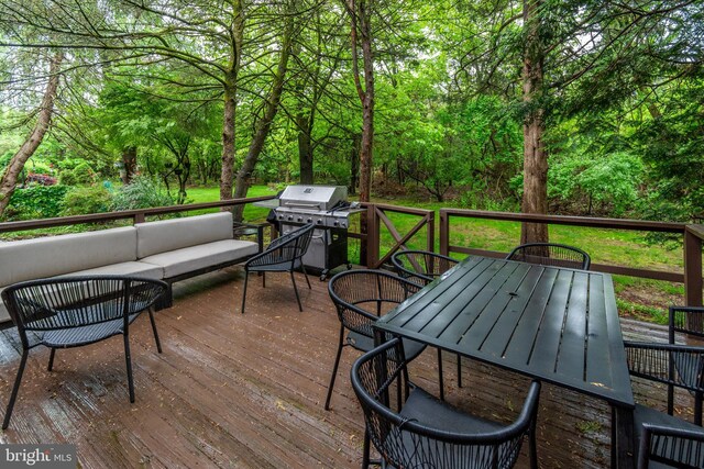 23 Eden Roc, New Hope, PA 18938 - wooden terrace featuring an outdoor living space, a grill, and outdoor dining space