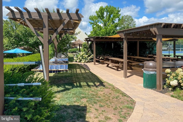 23 Eden Roc, New Hope, PA 18938 - view of grassy yard with a pergola and a patio area